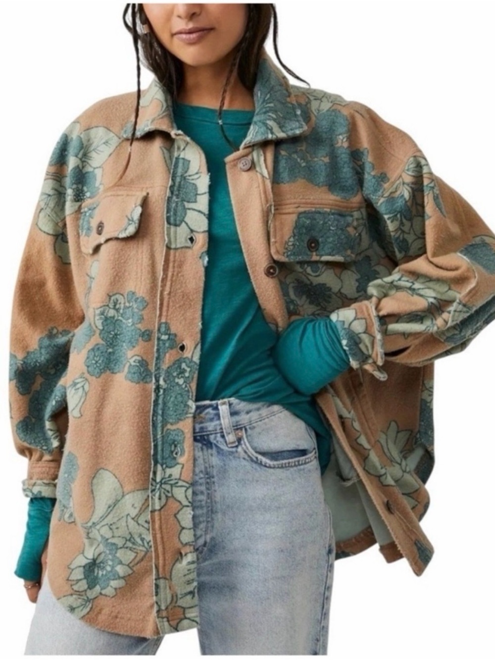 Free People We the Free Ruby Ombré Stripe Cotton Blend Shirt Jacket in Tan Combo